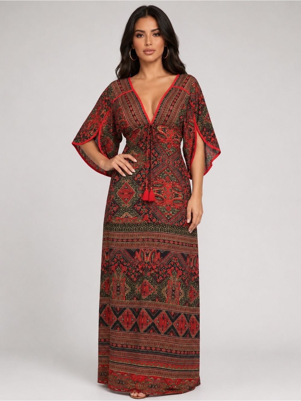 New Women’s V Neck Paisley Patterned Maxi Dress Size 2X